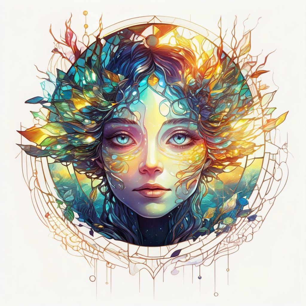 Surreal Stained Glass Masterpiece in Hyper-Realistic Digital...