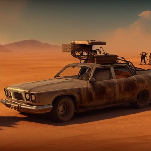 Heroic Figure in a Hyperrealistic Mad Max World