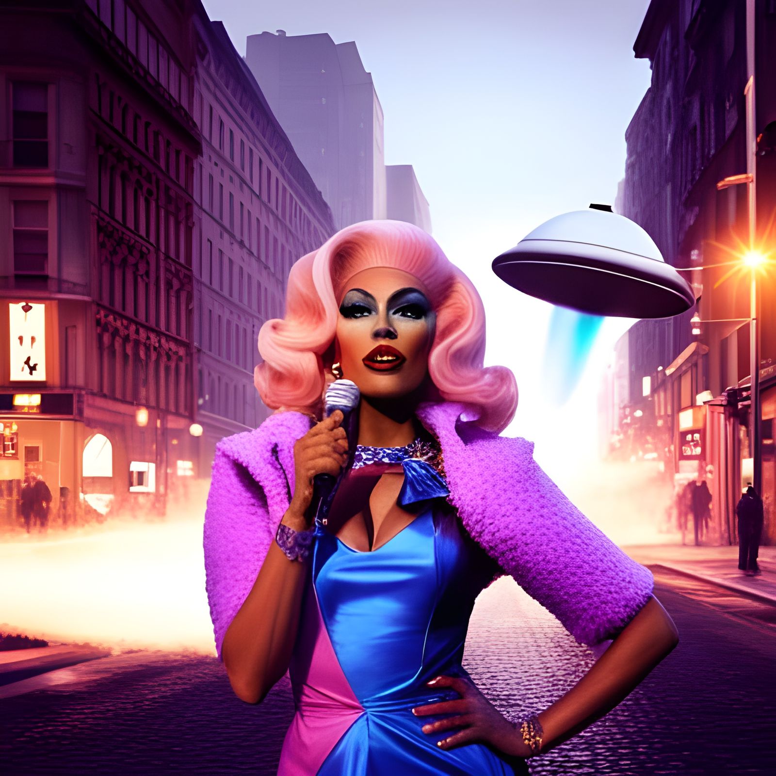 1970s Drag Queen in Soho with UFO