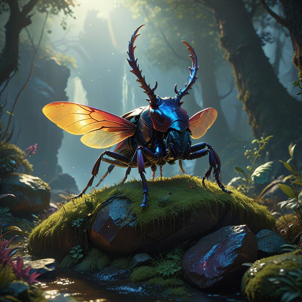 Ethereal Stag Beetle Reigns Over Mystical Kingdom