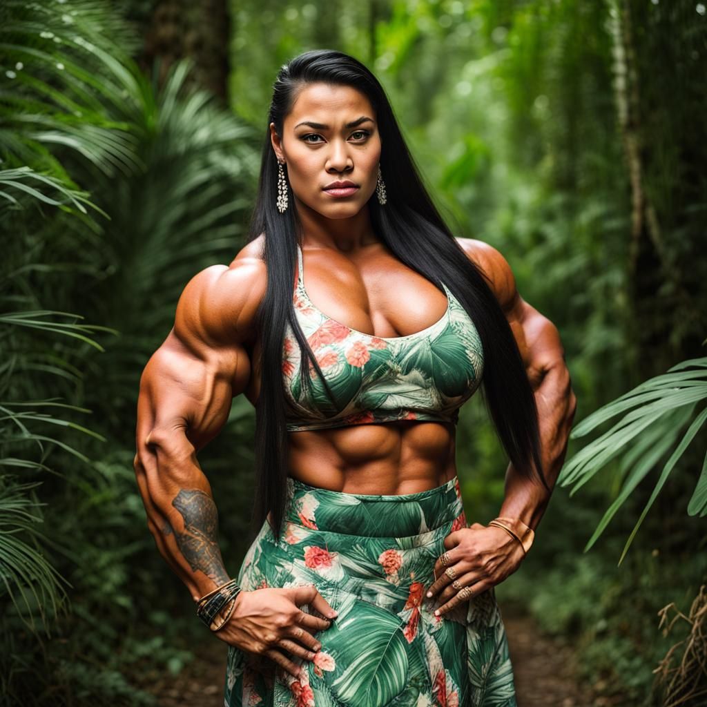 Powerful Tongan Woman in Tropical Forest