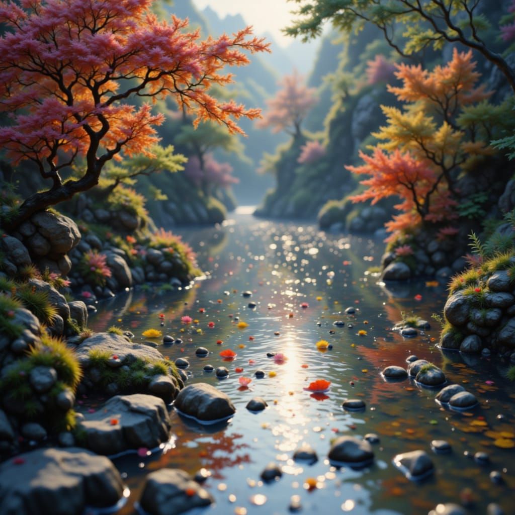 Emotional Photorealistic Japan Scene with Reflections