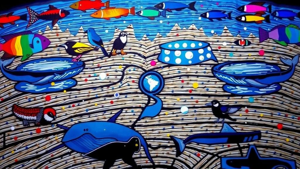 Huichol Yarn Painting: Biogeographical Wildlife Map