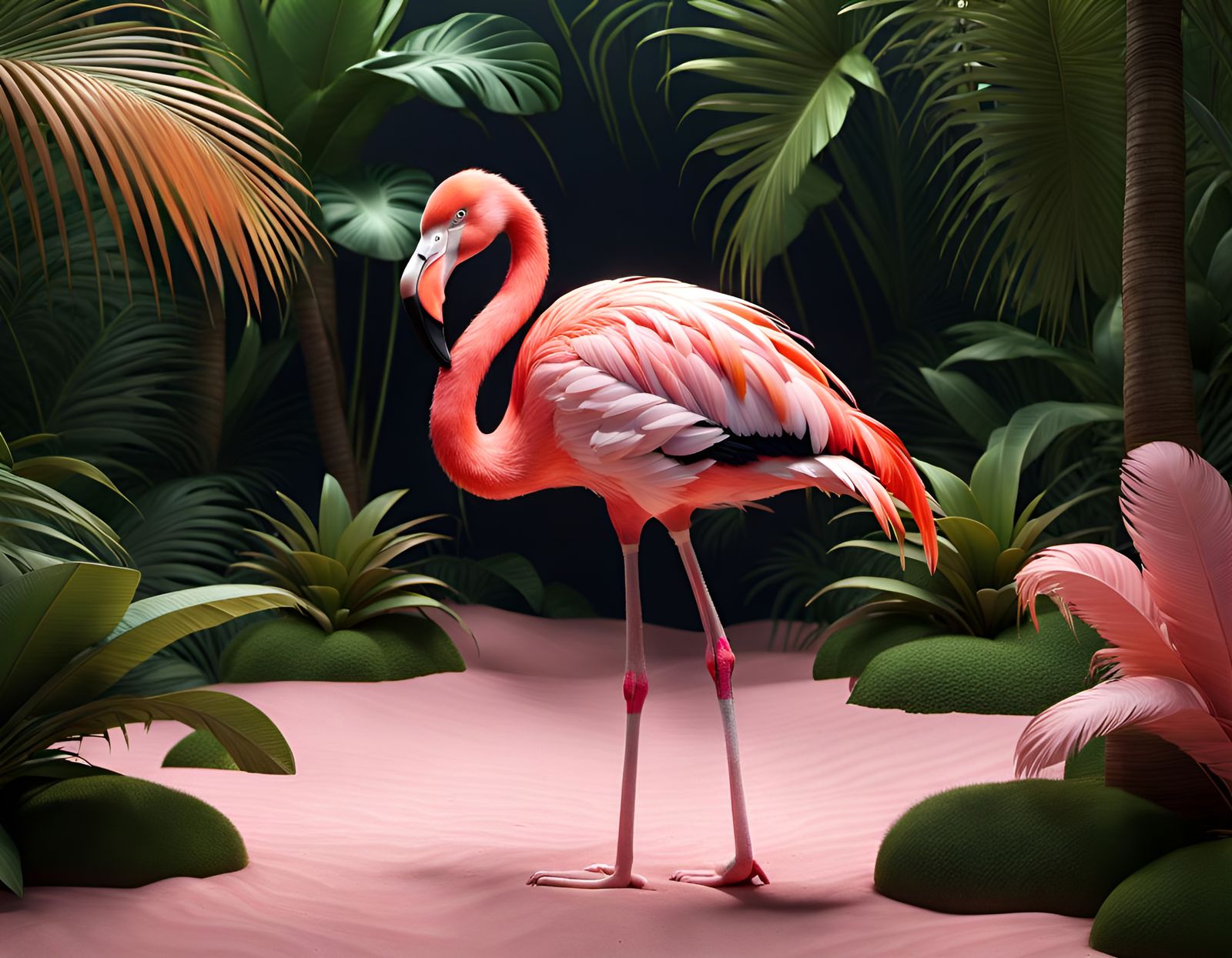 Flamingo in pink Sand Lagoon