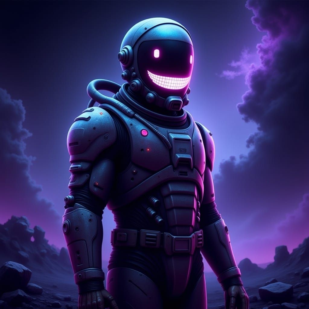 Futuristic Space Suit in Nebula Environment