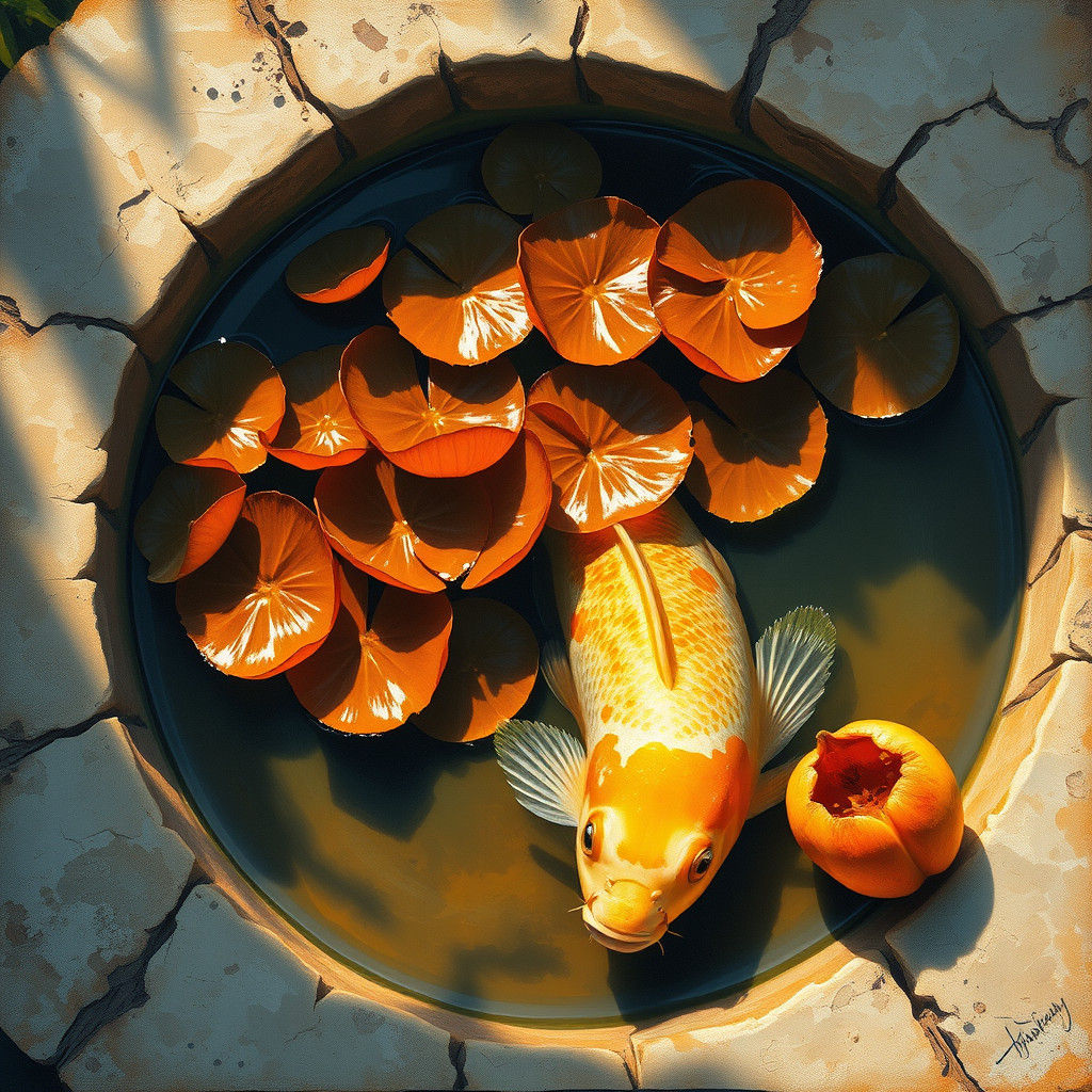 Carp and Lily Pads in Gurney-esque Oil Painting