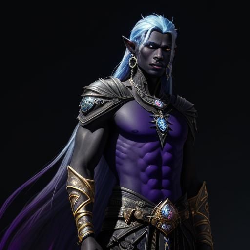 Drow Hunter with Midnight Hair, Fantasy Art