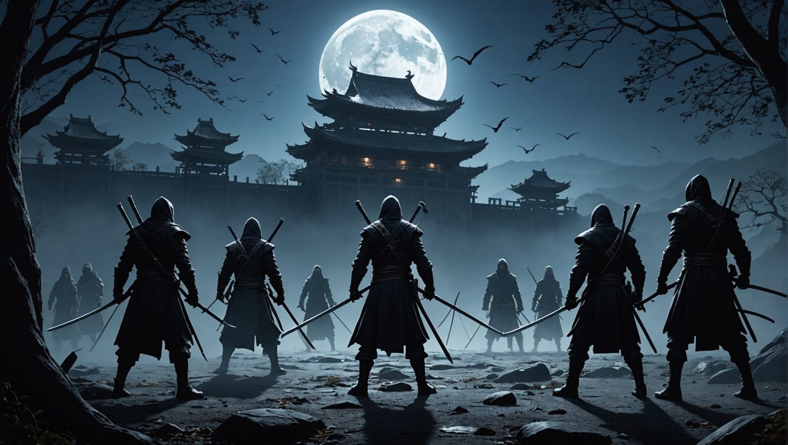 Moonlit Ninjas and Shadows with Fallen Enemies