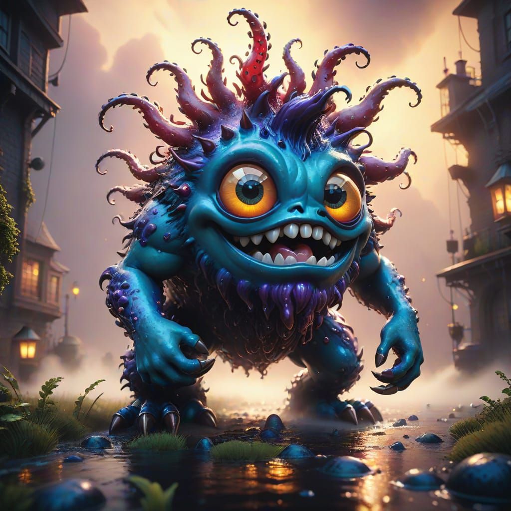 Surreal Oil Painting of an Iridescent Berry Monster