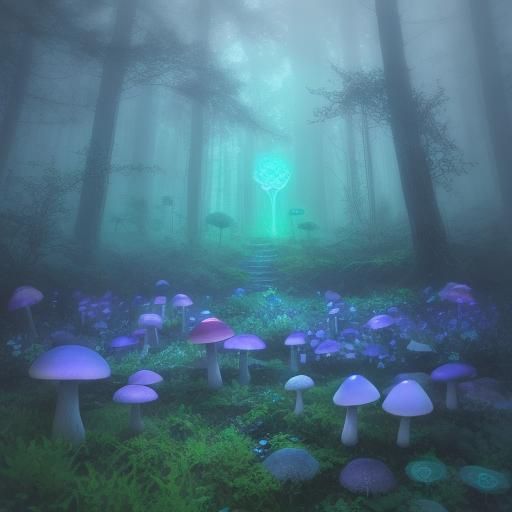 Luminescent Mushrooms in Mystical Forest