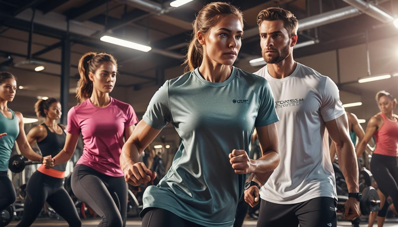 Fitness Enthusiasts in Modern Gym: Hyper-Realistic Digital A...