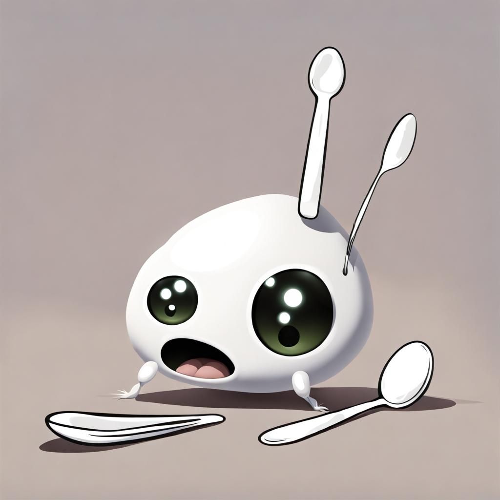 Whimsical Blob Creature Plays with Spoons