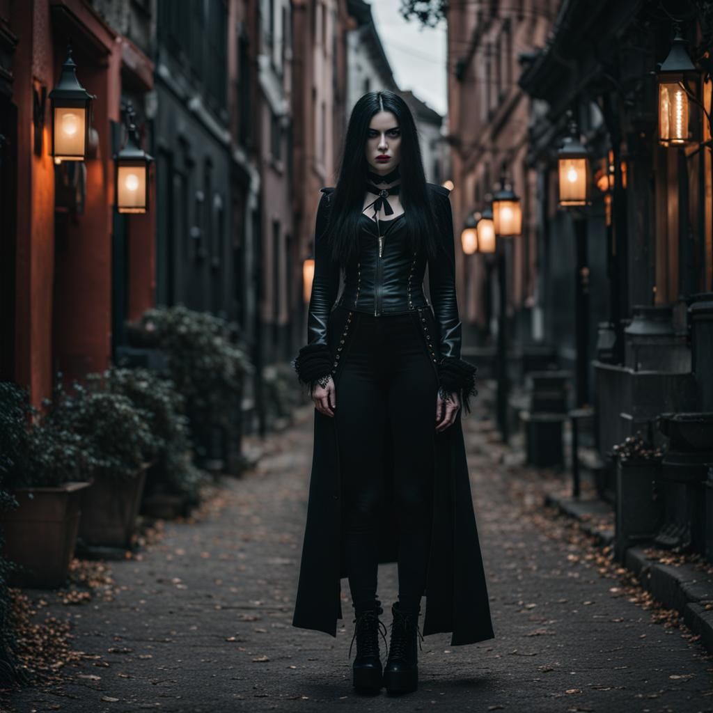 Unhappy Goth Woman in Cinematic Lighting