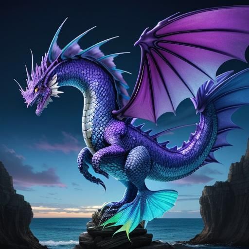 Surreal Dragon-Fish Hybrid on a Rocky Shore