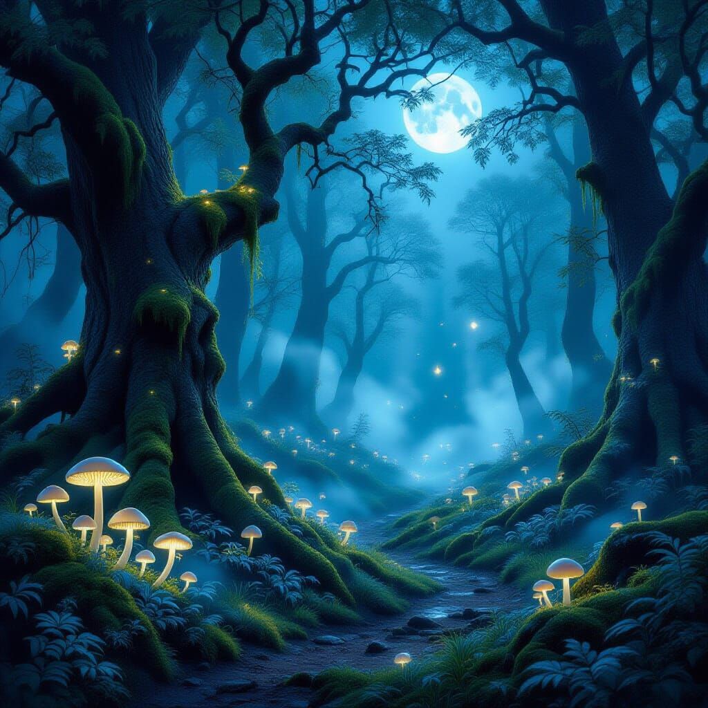 Enchanted Forest Moonlight Clearing Digital Art