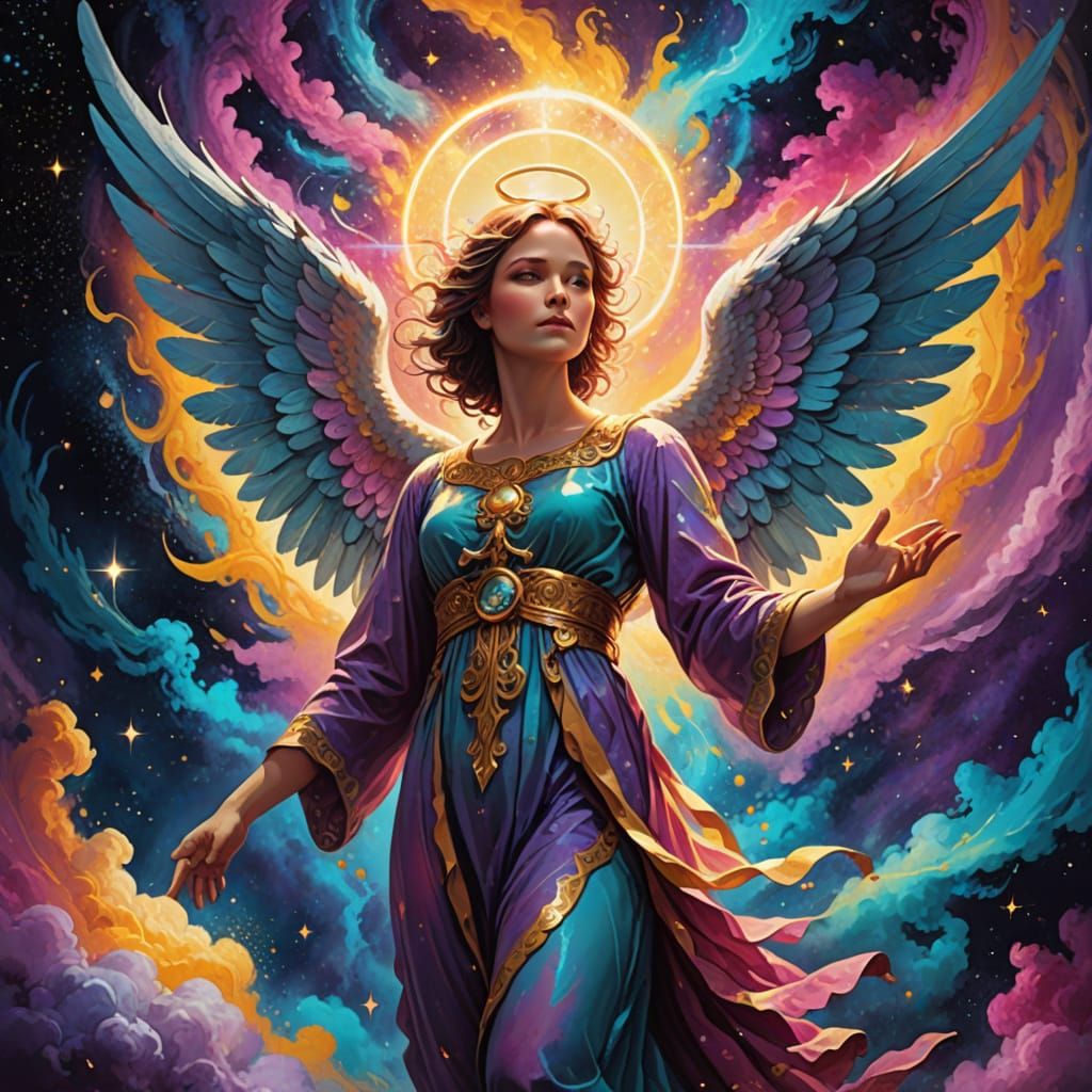 Angel Floating in Celestial Realm