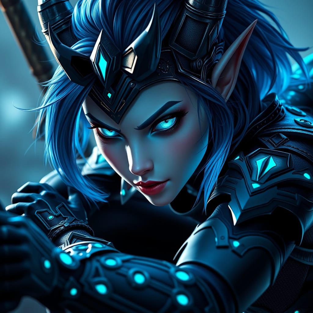 Cyberpunk Dark Elf Assassin in Provocative Armor