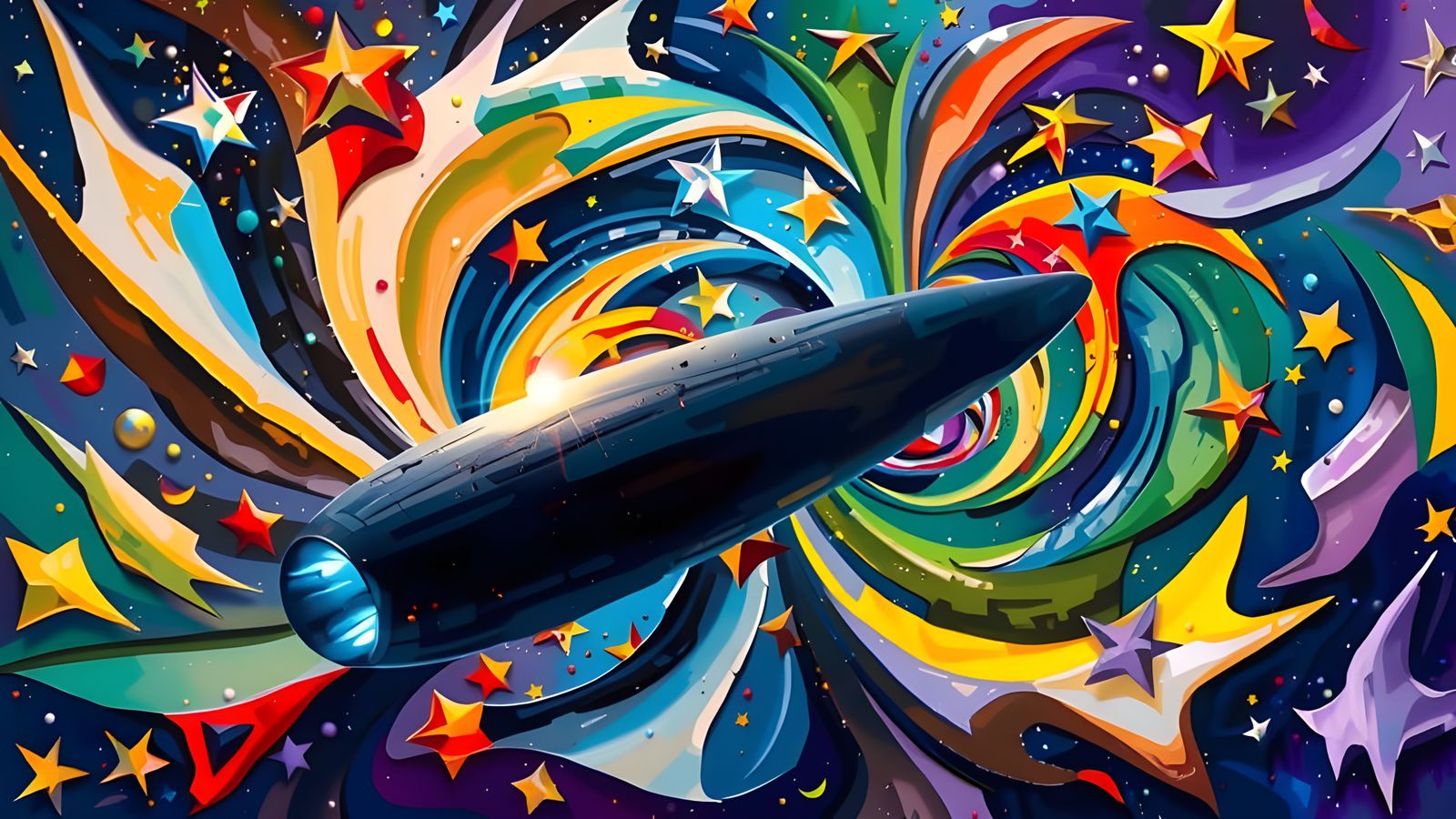 Reflective Cylinder Mirrors Impasto Cosmos in Surrealist Sty...