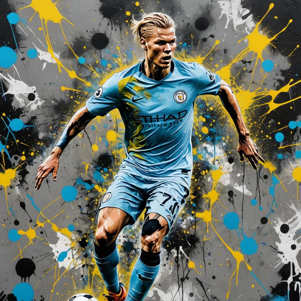 Erling Haaland Graffiti Art of Manchester City Footballer