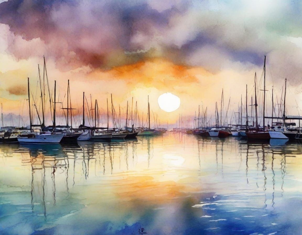 Ethereal Monet-Style Ships in Misty Harbor