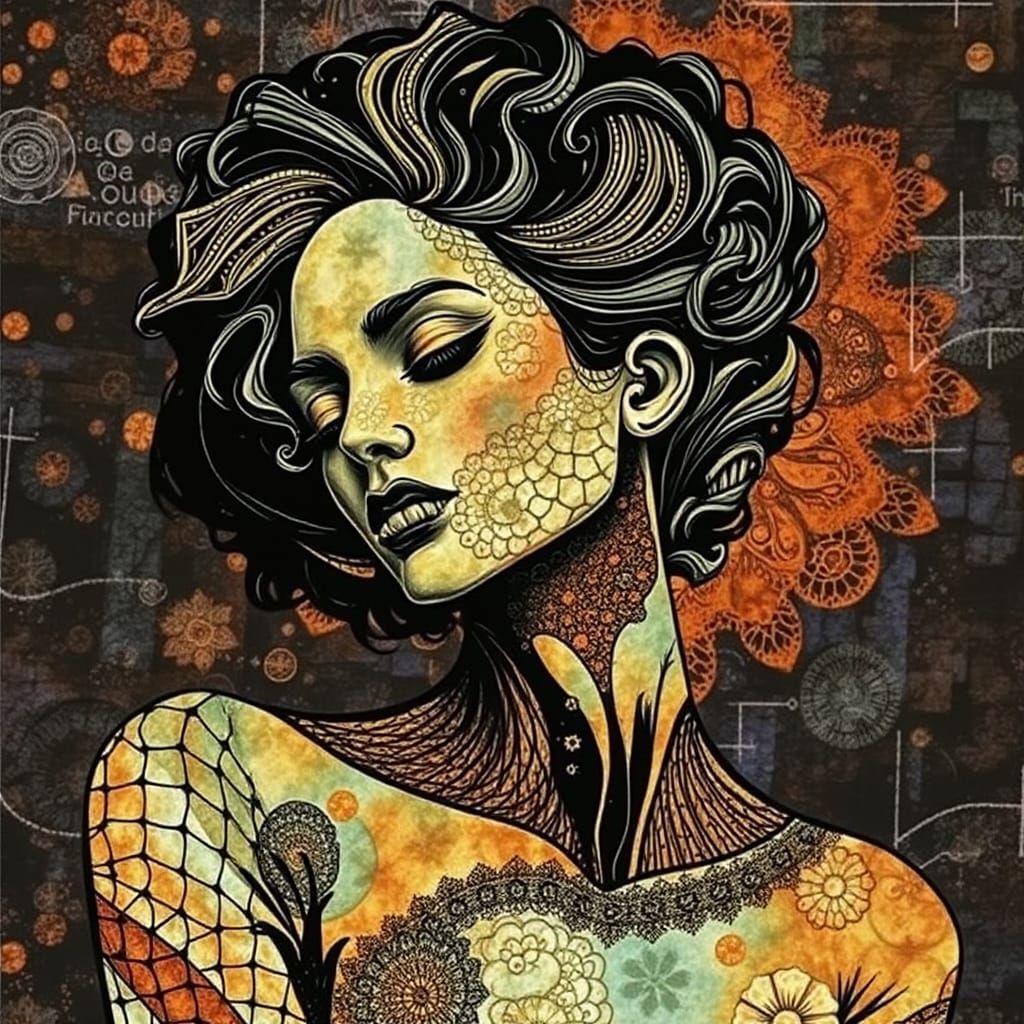 Abstract Expressionist Batik: A Woman's Contemplation