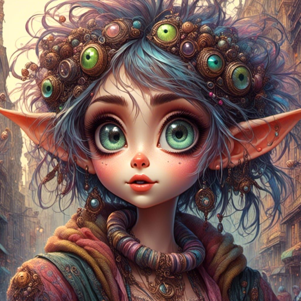 Cute Fuzzy Alien Girl in Hand-Drawn Style