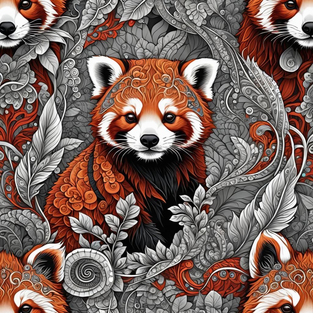 Abstract Red Panda Vector Fractal Illustration