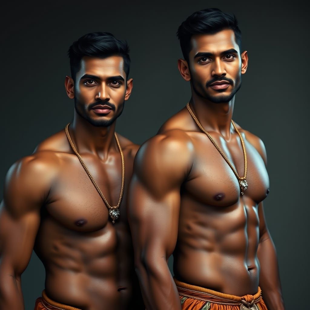 Photorealistic Image of Two Handsome Muscular Indian Men