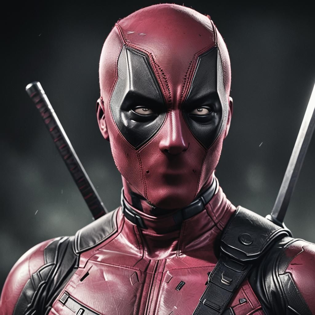 Deadpool in Pink Suit, Hyper-Realistic Digital Art