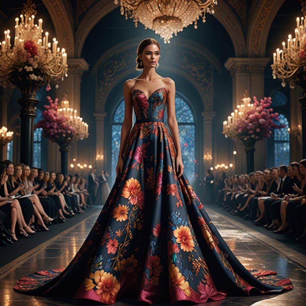 Elegant Fantasy Runway Scene in Vibrant Colors