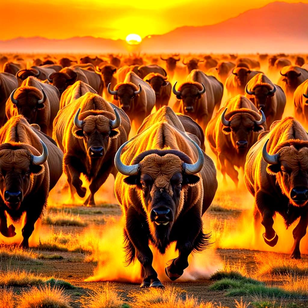 Buffalo Transform into Butterflies at Sunset