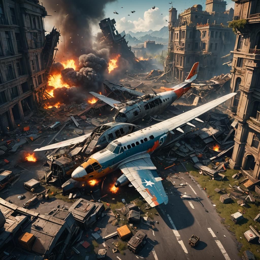 Dramatic Plane Crash: Detailed Matte Painting