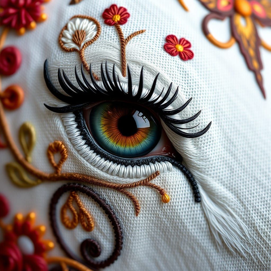 Jacobean Embroidery Eyes in Intricate Detail