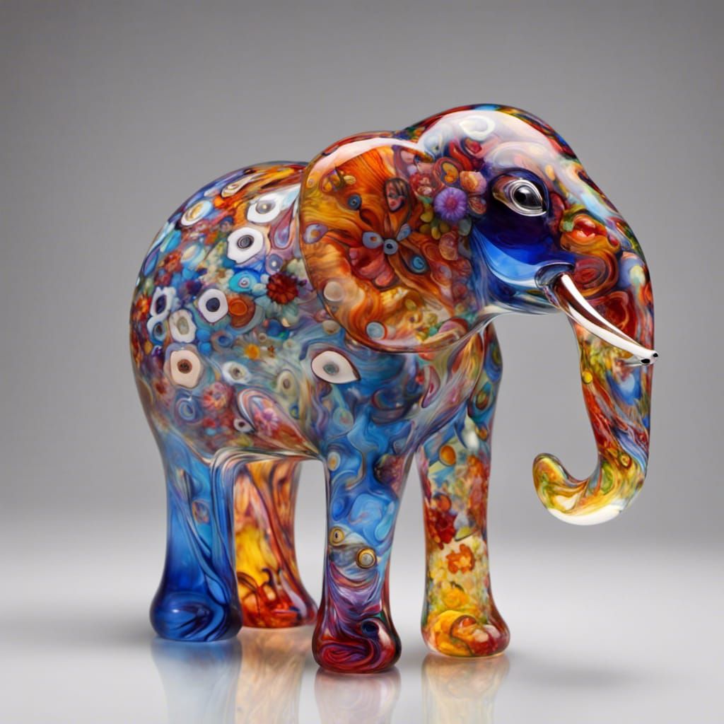 Blown Glass Elephant with Millefiori Pattern