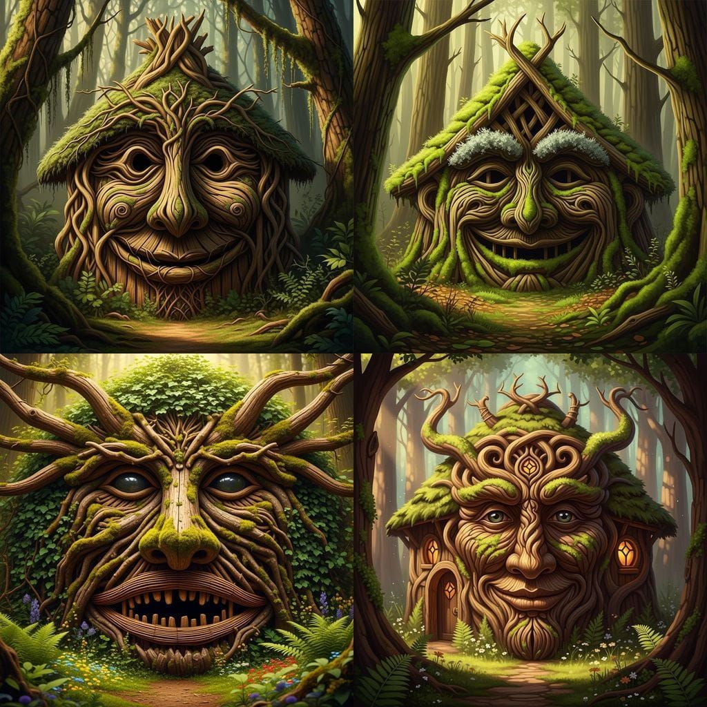 Enchanted Forest Hut with Whimsical Face