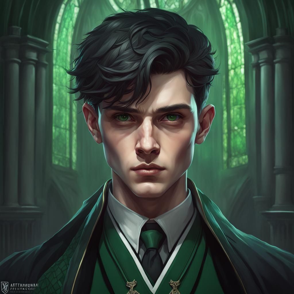 Gothic Slytherin Boy Portrait in Detailed Concept Art