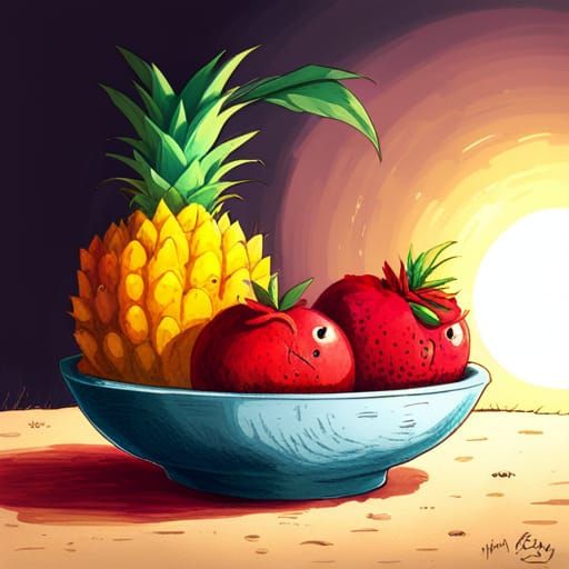 Creepy Zombie Tropical Fruit Horror in Doré Style