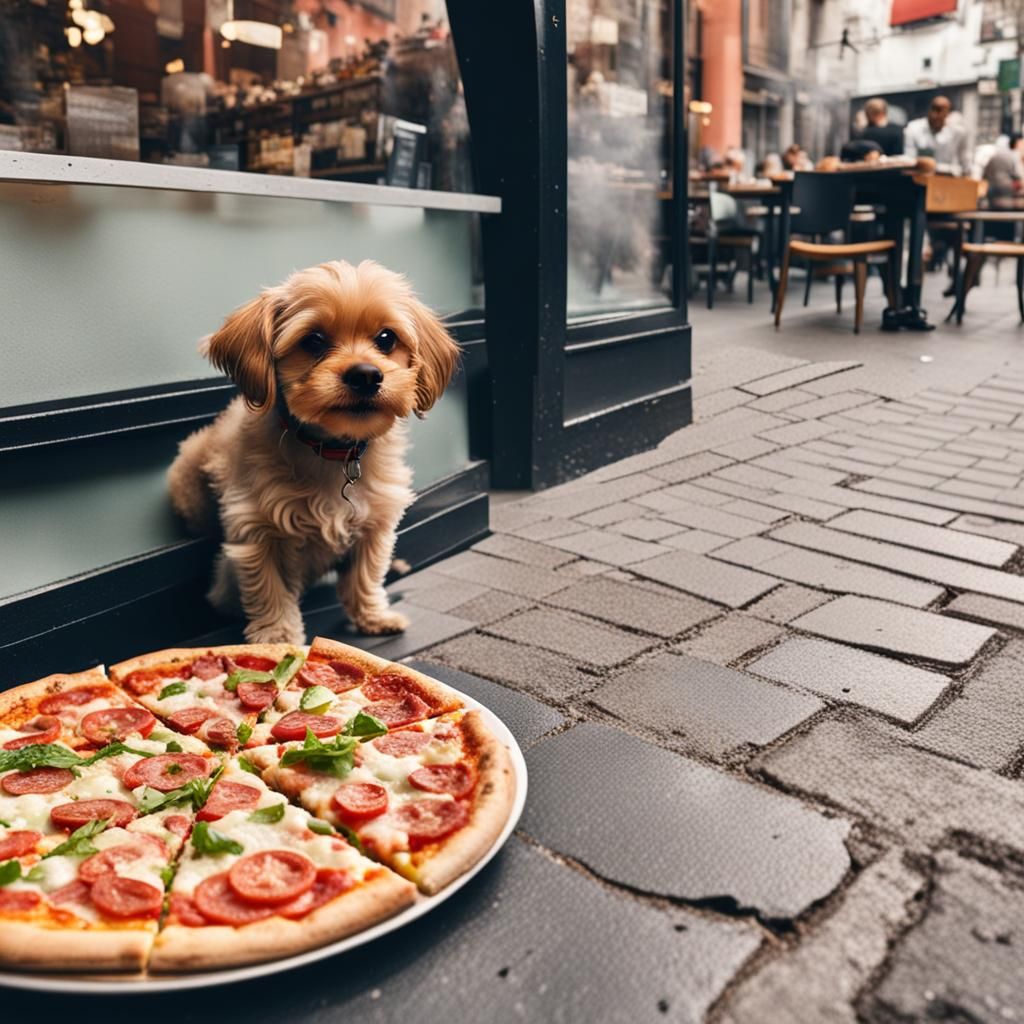 Dog Enjoying Pizza at Restaurant