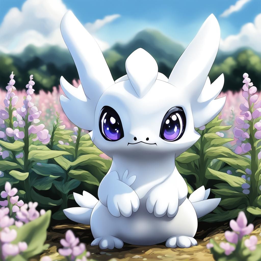 Chibi Fluffy Lugia in Foxglove Field