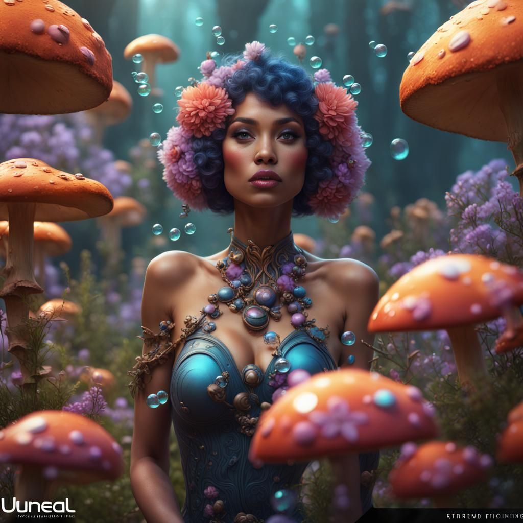 Exotic Fox Woman in a Bubble Dreamscape