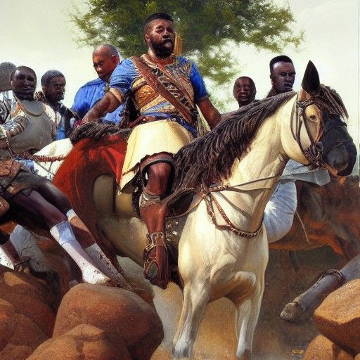 Black Soldiers Serve White King as Oil Painting