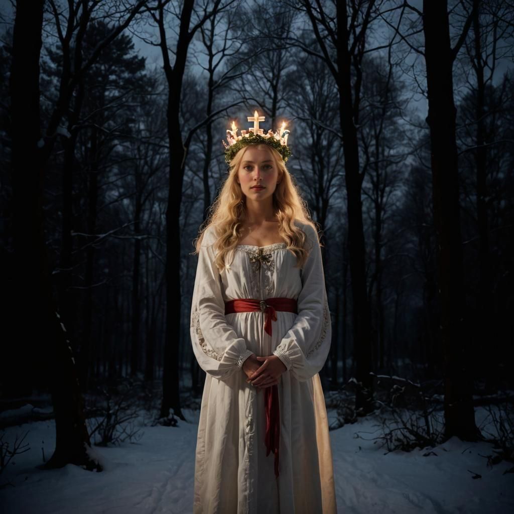 Swedish Lucia Radiates Angelic Beauty in Winter Night