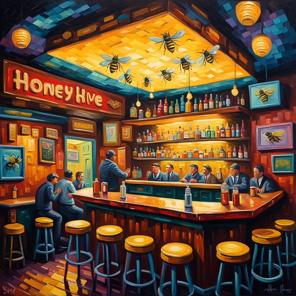 Honey Hive Dive Bar in Neo-Impressionism Expressionist Style