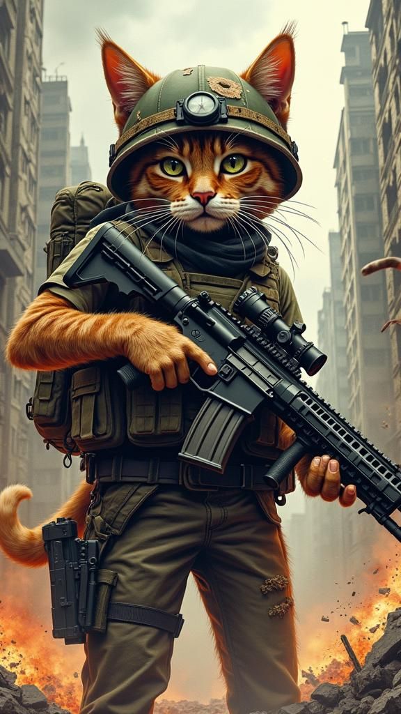 Tabby Cat Commando in War-Torn City, Graphic Novel Art