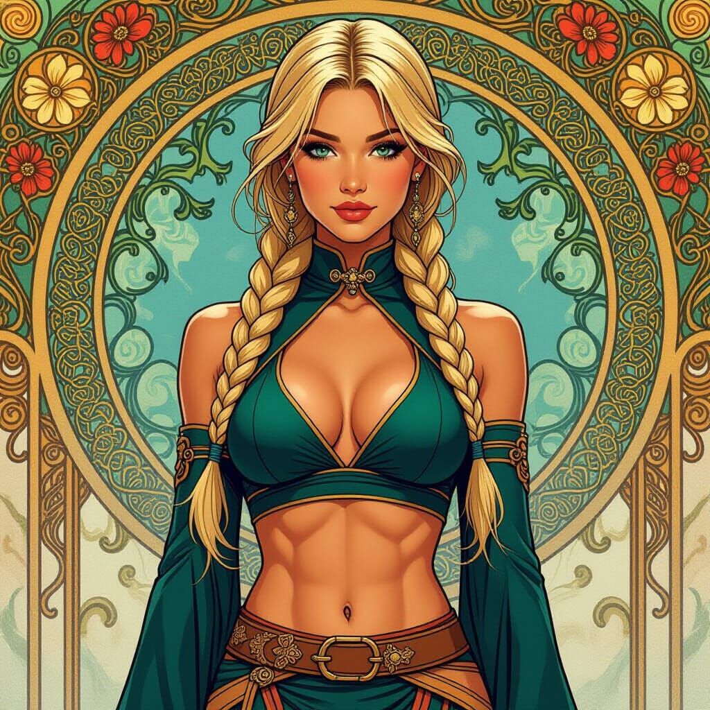 Jeannie with Blonde Braids and Six-Pack Abs