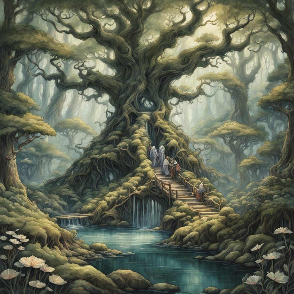 Whimsical Fey Forest with Magic Tree