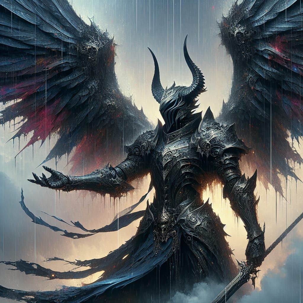 Ethereal Knight Rides Stormy Skies in Matte Painting