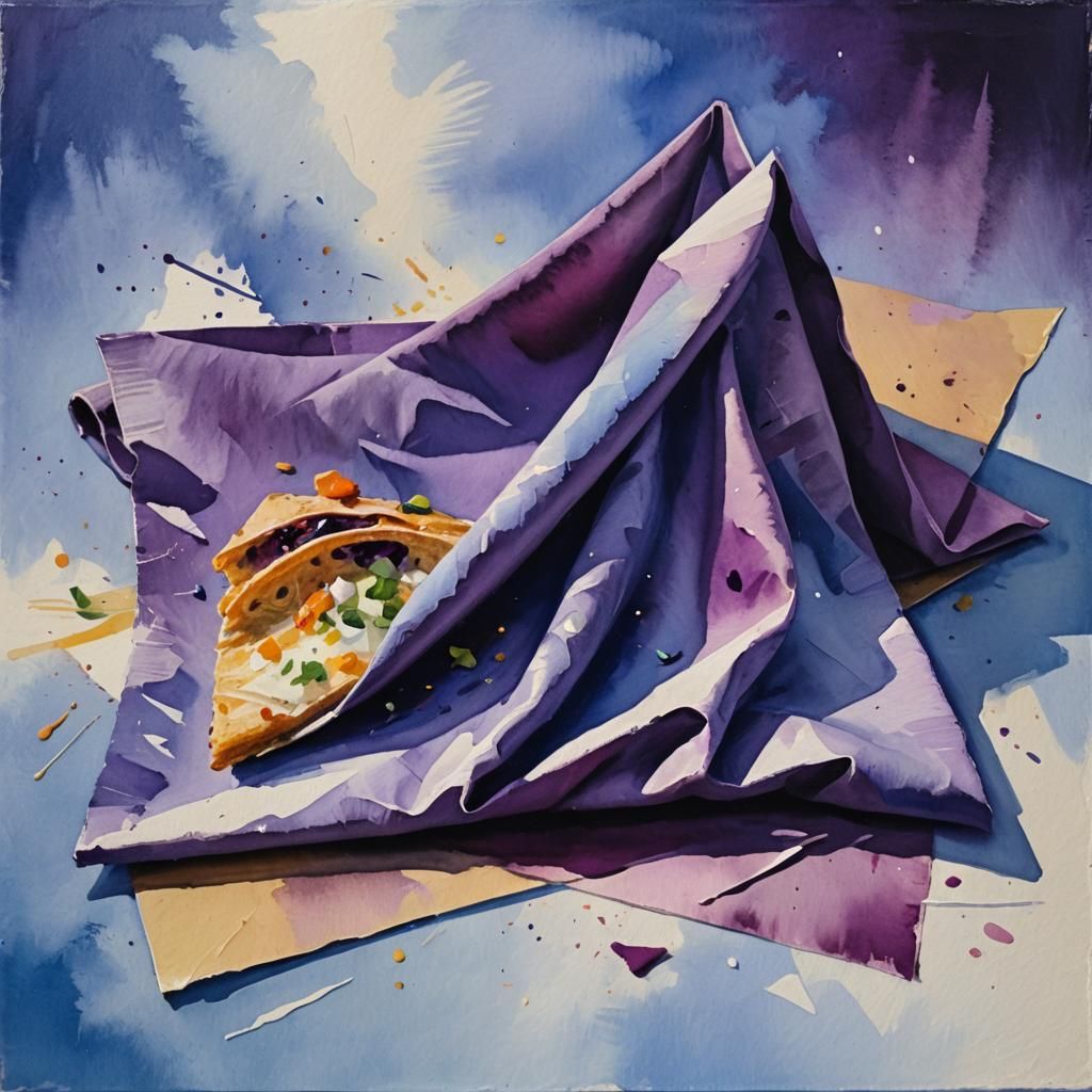 Impressionist Painting of Purple Napkin on Triangle