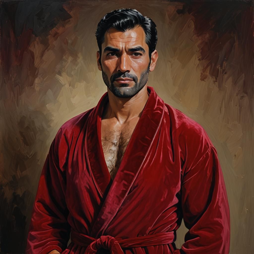 Pensive Man in Red Robe: Impressionist Oil Painting