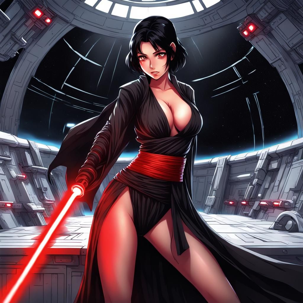 Anime Sith Girl with Lightsaber on Death Star
